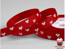 Лента репсовая «Сердечки Красная», 15 мм,  катушка 23м