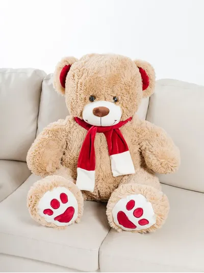 Медведь Кельвин с красным шарфом