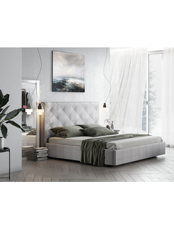 Кровать двуспальная, MyCloud Спейс с подъемным механизмом, бельевым ящиком, мягкое изголовье ромбы