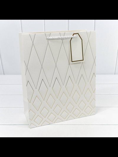 Пакет подарочный "Ромбы" (белый), 26*32*13 см