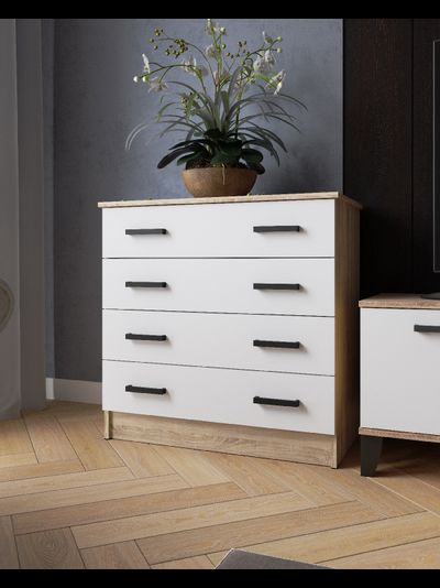 Комод КМ-2 Сонома/ Белый с тиснением