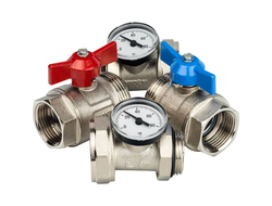 Комплект STOUT прямых шаровых кранов с термометрами 1"