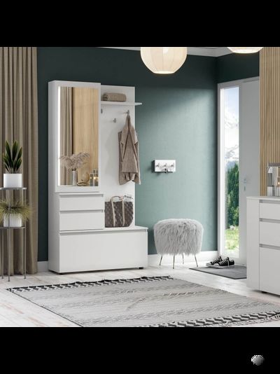 Одри Вешалка с зеркалом Белый