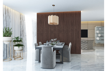 Стеновая панель из термоясеня "Фрезированные панели (прямые)" (артикул 1032-ST) в интерьере гостиной