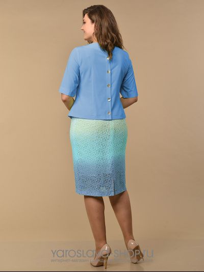 Костюм 2-ка голубого оттенка: юбка шитье хлопок, прилегающая блуза
