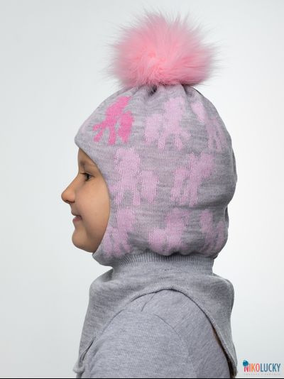 Шапка-шлем 23101-03 с утеплит., хб подклад, серый,розовый 48-50