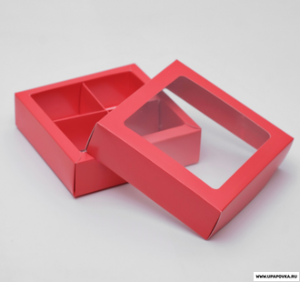 Коробка для конфет 4 шт, красная, 12,5 х 12,5 х 3,5 см