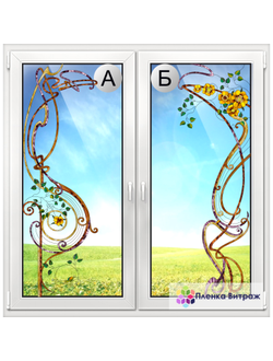 Витражная пленка, витражная пленка самоклеющаяся под заказ,пленочный витраж с желтыми цветами