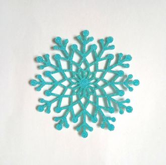 Снежинка из фетра глиттерного, размер 6 мм, цвет голубой (лазерная вырубка)