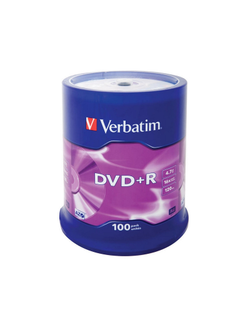 Носители информации DVD+R, 16x, Verbatim Azo Matt Silver, Cake/100, 43551