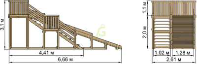 Детская деревянная зимняя горка Snow Fox, скат 5,9 м размеры горки