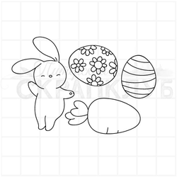 Штамп зайчик, морковка и пасхальные яйца