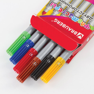 Фломастеры двухсторонние BRAUBERG 6 цветов, пишущие узлы 2 и 5 мм, вентилируемый колпачок, картонная упаковка, 151408, 6 наборов
