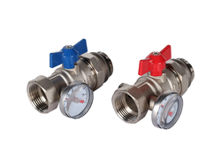 Комплект ROMMER прямых шаровых кранов с термометрами 1"