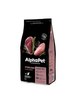 AlphaPet (АльфаПет) Superpremium сухой корм для взрослых стерилизованных кошек с уткой и индейкой, 3 кг