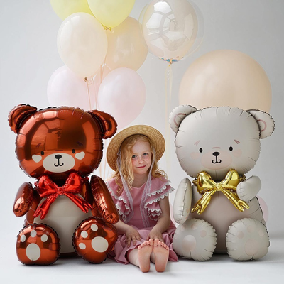 Мишка бежевый бант золотой