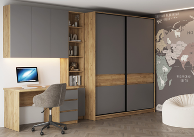 Бостон шкаф-купе ШК-005 Дуб Крафт золотой/Серый Шифер