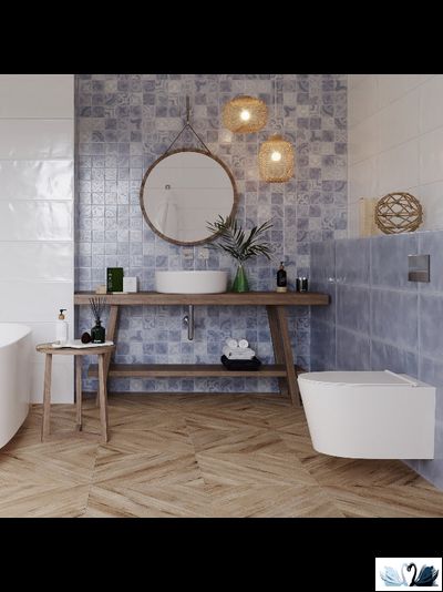 Плитка настенная Gracia Ceramica Folk blue wall 25 х 60 см голубой рельеф