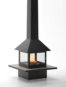 Островной камин со стеклянными дверцами CUBE
