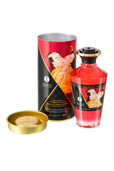 2208 Масло массажное для тела Shunga «Клубника и шампанское»Sparkling Strawberry Wine,разогревающее,100мл