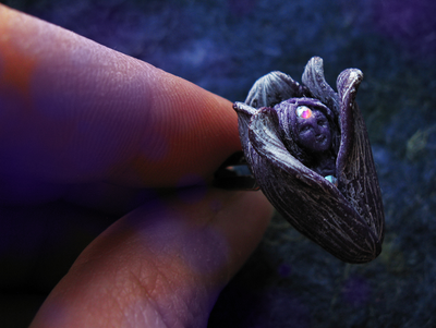 Ночная Фея (Фея Цветов). Авторское кольцо с цветком из полимерной глины и стразами Swarovski