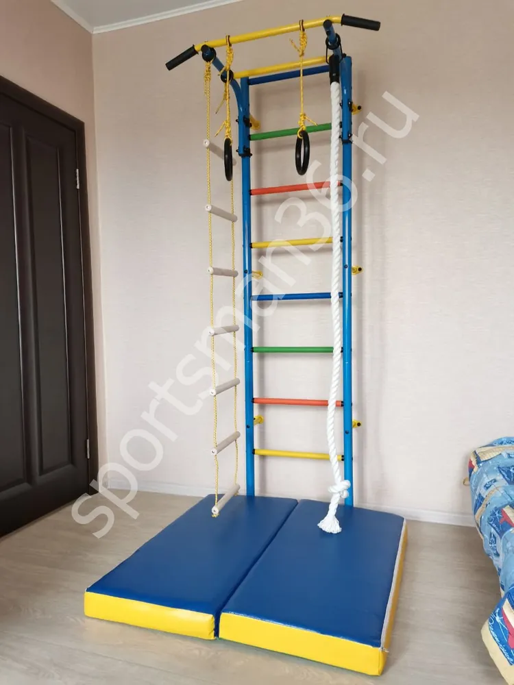 ДСК-12.с "Атлет-2ц", цветные ступеньки ПВХ, цвет синий + Мат гимнастический 1,0х1,0х0,1 м складной