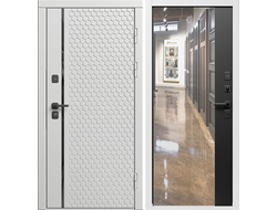 Дверь белая Simple с панелью черное зеркало фацет