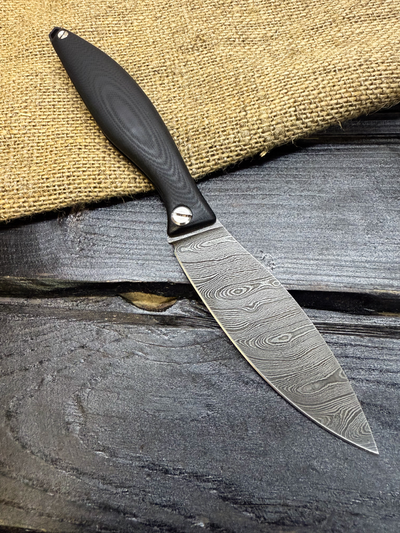 Фрикционный складной нож Канадец Большой сталь дамаск, рукоять G10 черный