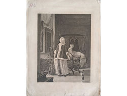"Утро молодой дамы" гравюра резцом Frans van Mieris I 1830-е годы