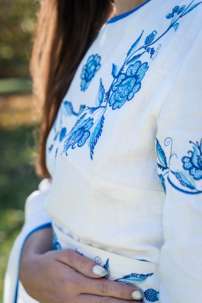 Свадебное платье в русском стиле "Гжель"