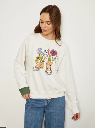 ЖЕНСКИЙ СВИТШОТ БЕЛЫЙ "ЦВЕТОЧНЫЕ КЕДЫ"