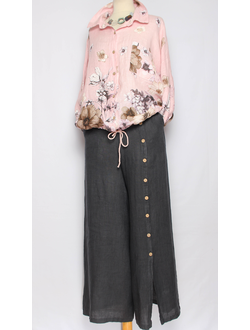 Брюки Бохо "Лён пуговицы" графит, зеленые, джинс, бежевые р.44-52