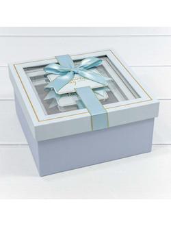 Коробка подарочная с окном и бантиком (голубая), 19*19*9,5см