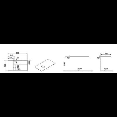 Столешница стеклянная, Vitra Origin, 90 см, левосторонняя, черная, 65714