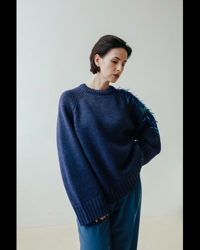 Свитер из шерсти мериноса c пайетками  (джинсовый)