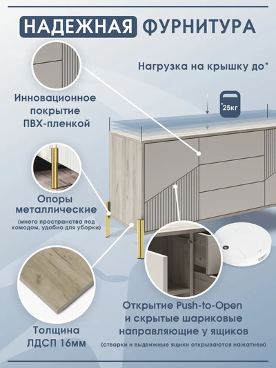 Тринити КМ-001 (МДФ) Комод Дуб Крафт серый/МДФ - матовая Флан GA-06