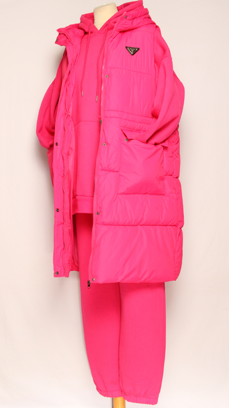 Костюм тройка: худи, брюки, жилет."Теплый с жилетом" фуксия р.50-54