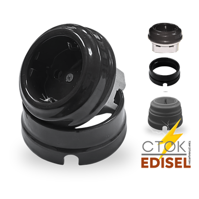 Розетка керамическая черная, 16А, с подъемной рамкой