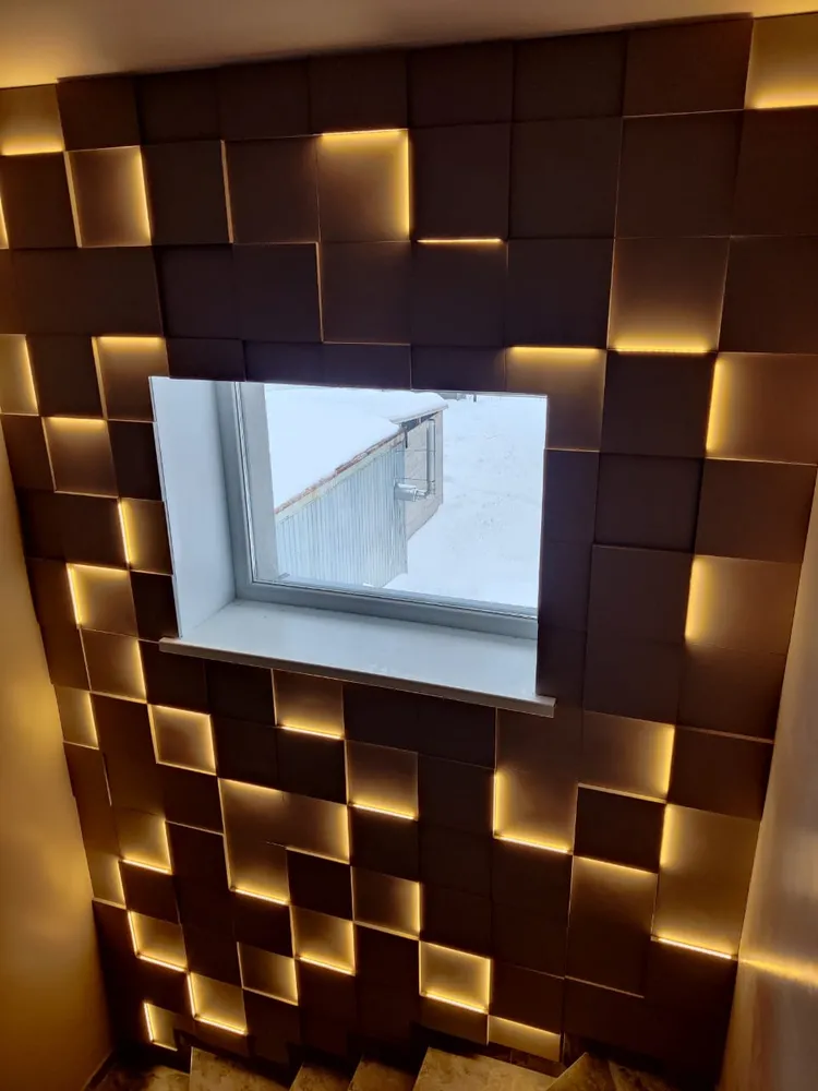 Смонтированные световые панели "LightUnit" в г.Королев. Размер панелей 250*250мм (толщины - 10, 20 и 30мм).