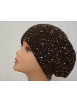 Коричневый берет вязаный с бисером Vizio Италия 6158 фото