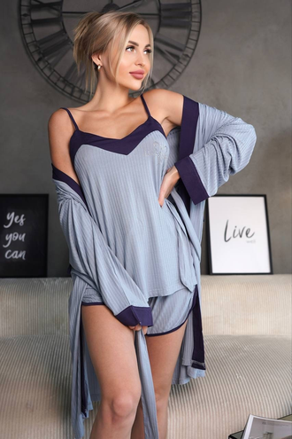 Домашняя одежда Виктория Сикрет 4в1 цвет серо-голубой