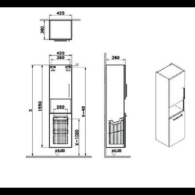 Пенал высокий, Vitra Root, 40 см, с корзиной для белья, глянцевый белый, левосторонний, 66237