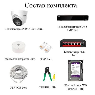 Комплект IP-камер 8 Мегапикселей с записью звука «GVS DS-F2 IP 4K Full»