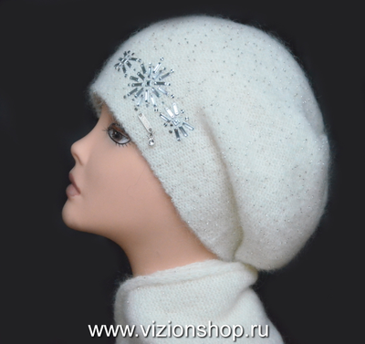Берет белый с бисером вязаный женский Vizio Италия 6158