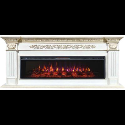 Линейный электрокамин Елизавета белый с золотой патиной с очагом FreeSpace 60 LED FX QZ