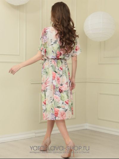 Платье из шифона с крупным цветочным рисунком и рукавами &quot;крылышки&quot;