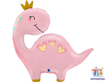 Шар (28&#039;&#039;/71 см) Фигура, Динозаврик Принцесса, Розовый ( шар + гелий + лента)