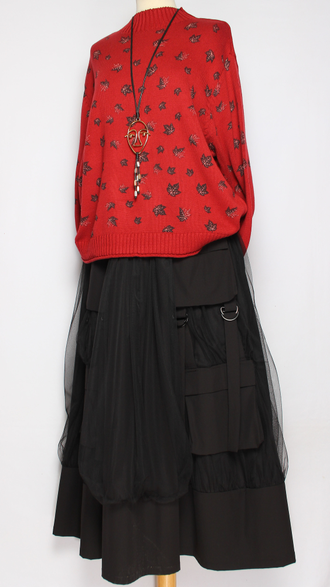 ДЖЕМПЕР ХЛОПОК "СТОЙКА МЕЛКИЕ ЛИСТИКИ" винный до р.54