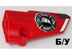 ! Б/У - Technic, Panel Fairing # 4 Small Smooth Long, Side B with FIRE DEPT., Shield and Door Handle Pattern Sticker - Set 42075, Red (64391pb070) - Б/У
