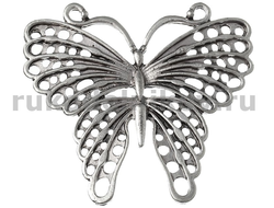 коннектор для бижутерии "Бабочка большая", цвет-античное серебро